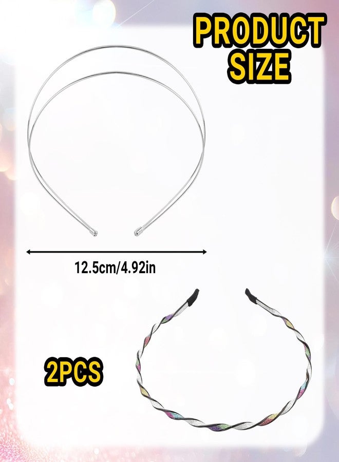 LUSTRIB 2 Pcs Thin Headbands for Women, Silver Double Headband & Colorful Metal Headband, Fashion Simple Metal Hair Bands Adjustable Hair Accessories for Daily & Party - Image 2